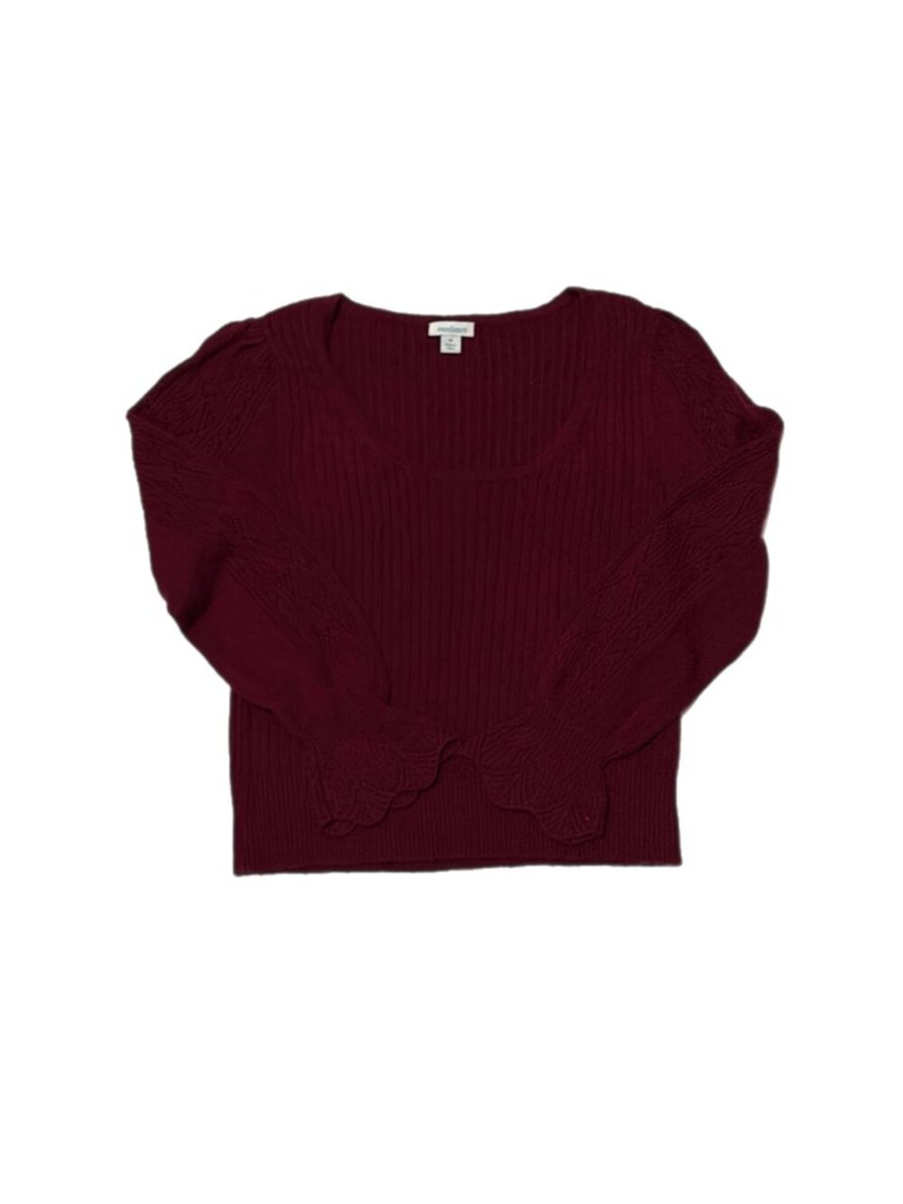 Sundance Sweater Womens M Burgundy Crop Lace Flounce Cuff Cottage Artsy Boho - Picture 2 of 16